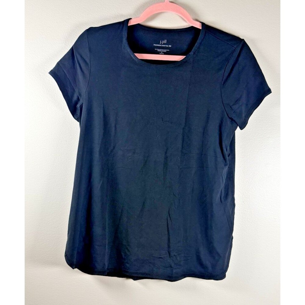 J.Jill Womens Black Progress Shirttail Crew Neck Short Sleeve Tee - Small Petite